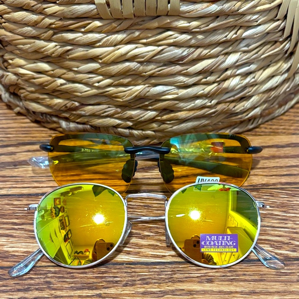 Yellow Lensed Sunglasses Duo - Rimless and Round Styles